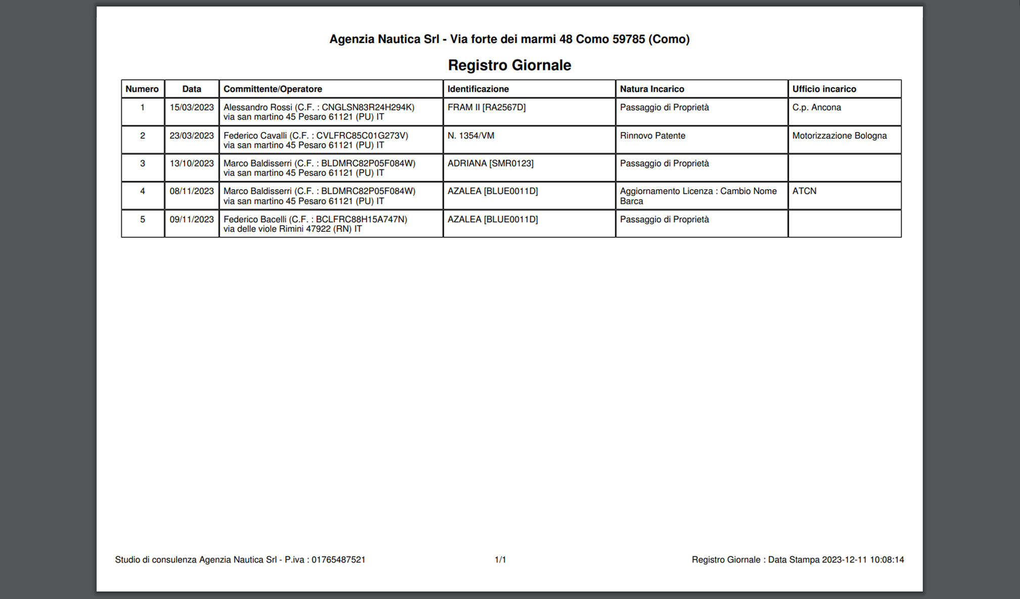 Agenzia Nautica - Registro Giornale